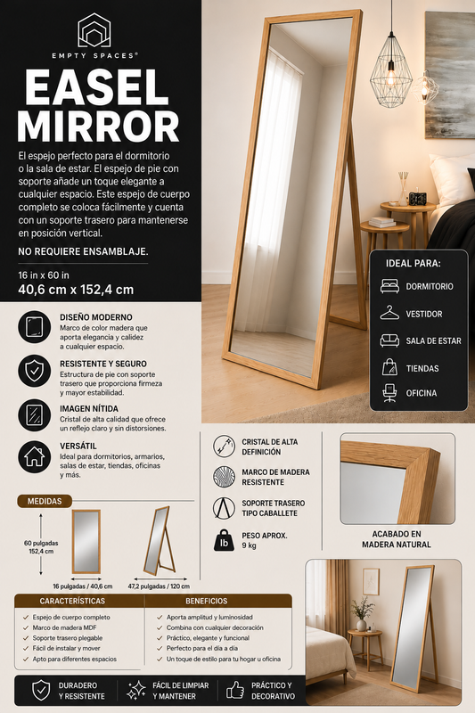 Empty Spaces Easel Mirror – Espejo de cuerpo completo con soporte