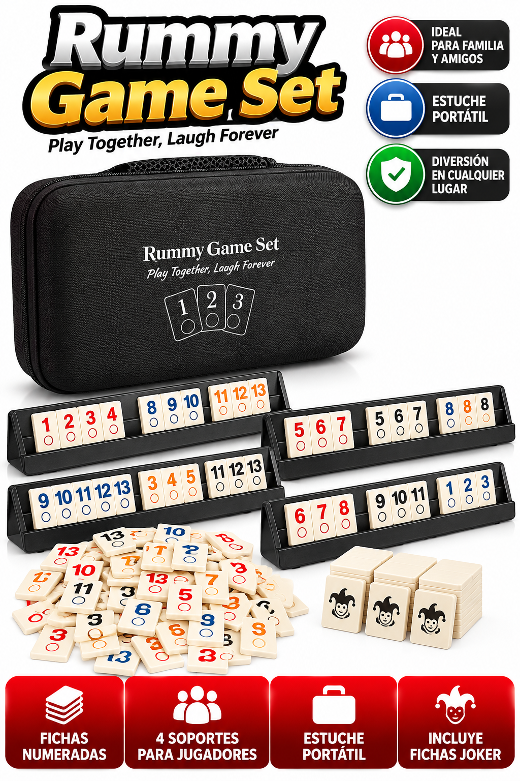 Juego de Mesa Rummy Game Set – Juego de Estrategia Familiar con Fichas Numeradas y Estuche Portátil
