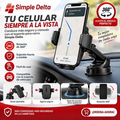 Soporte para Celular de Carro Simple Delta con Rotación 360°