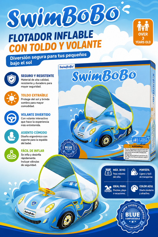 Flotador Inflable Infantil con Toldo y Volante SwimBoBo