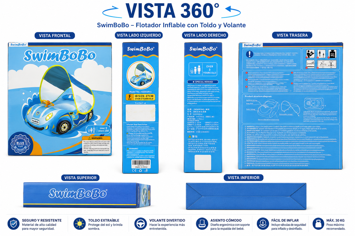 Flotador inflable infantil con toldo y volante SwimBoBo