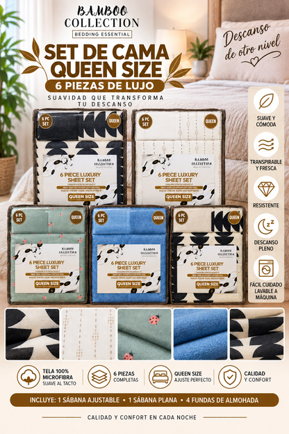 JUEGO DE SÁBANAS QUEEN SIZE DE 6 PIEZAS – BAMBOO COLLECTION