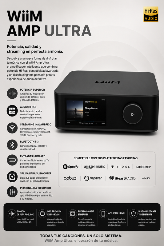 WiiM Amp Ultra – Amplificador Hi-Res Con Streaming y Pantalla Táctil